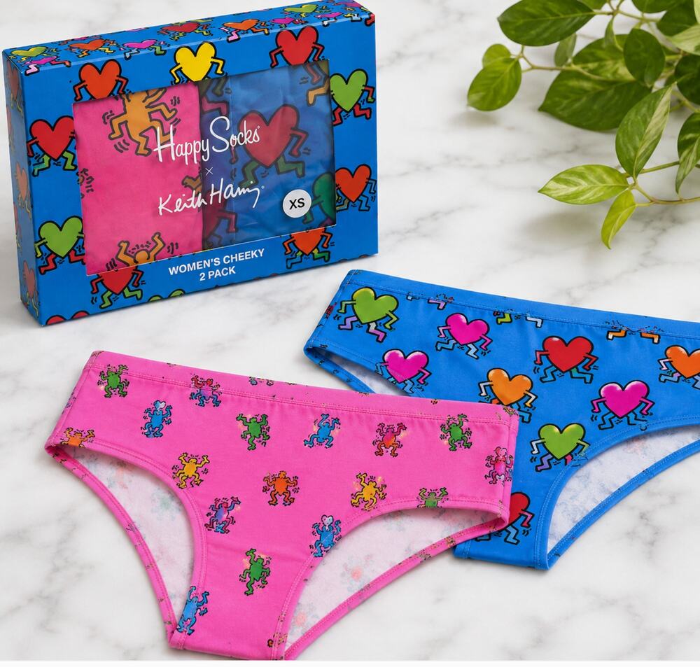 Happy Socks x Keith Haring Cheeky Underwear 2 Pack XS NIB Pop Art Collector Box